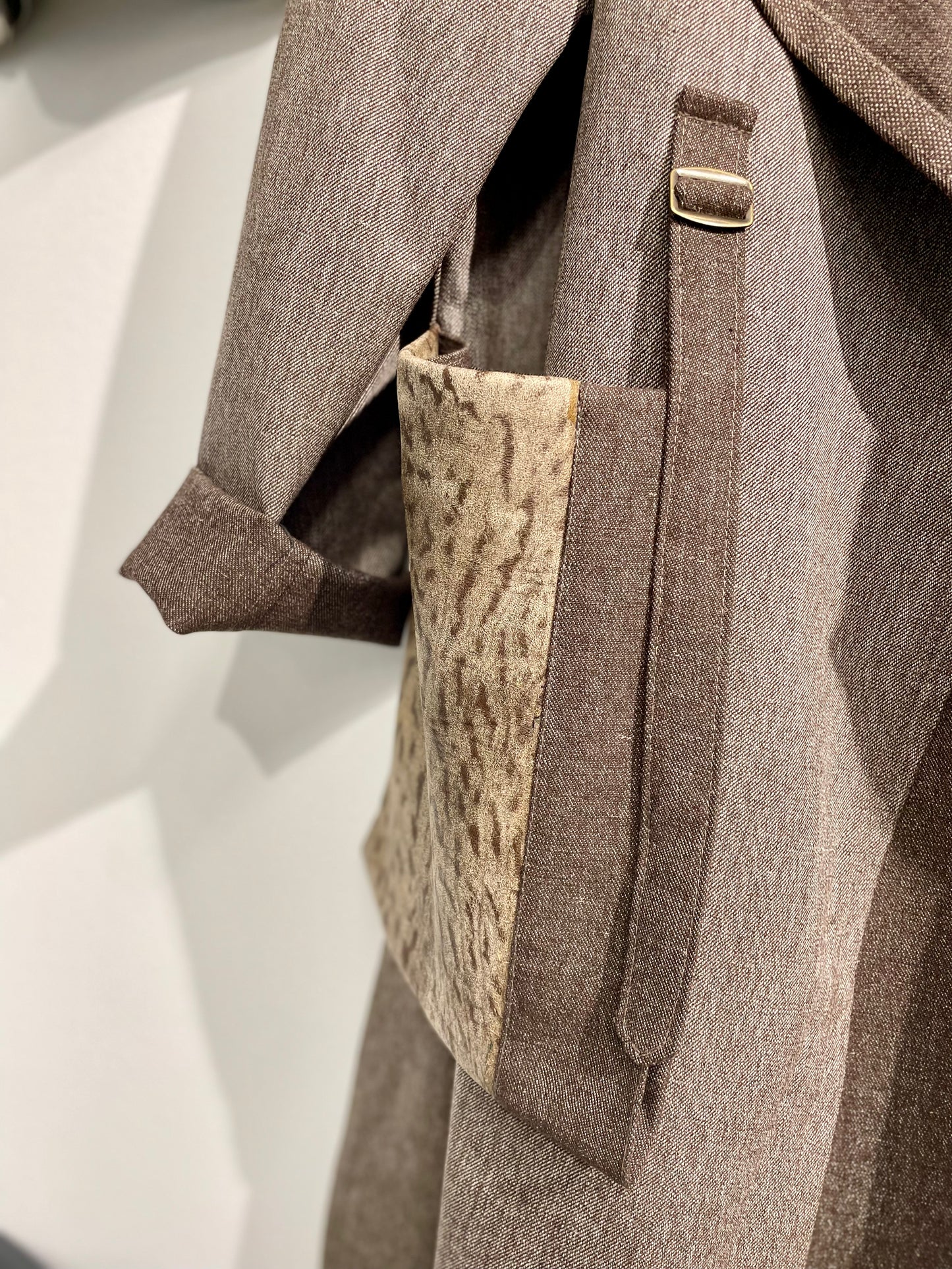 Grey Wool Coat with Leather Patch Pocket