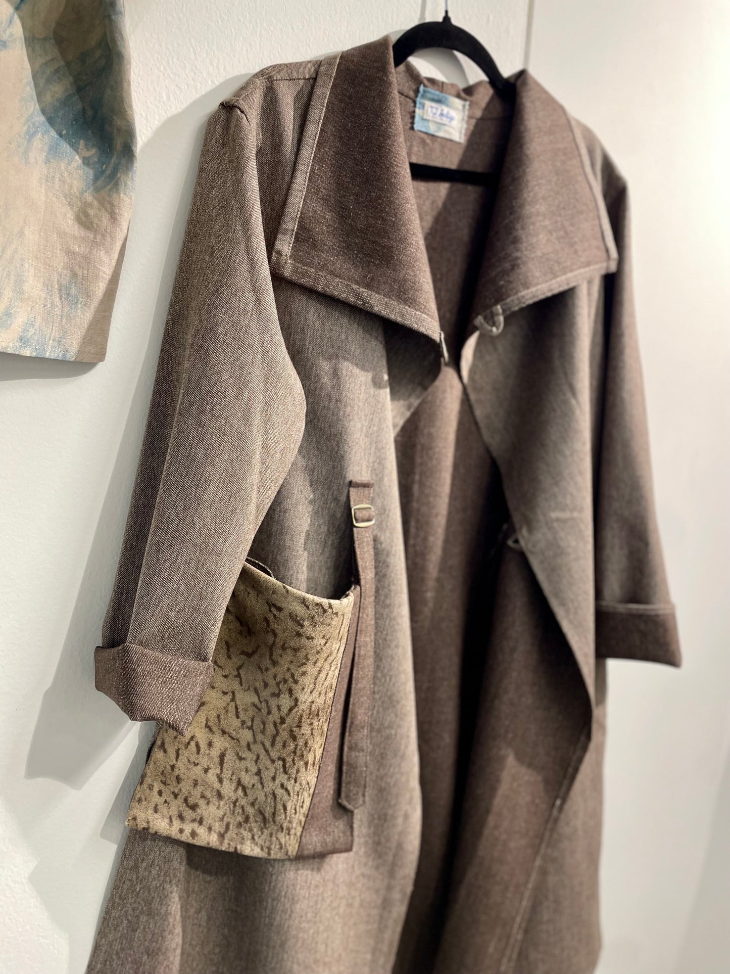Grey Wool Coat with Leather Patch Pocket
