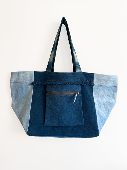 Large Canvas Tote Bag With Patchwork