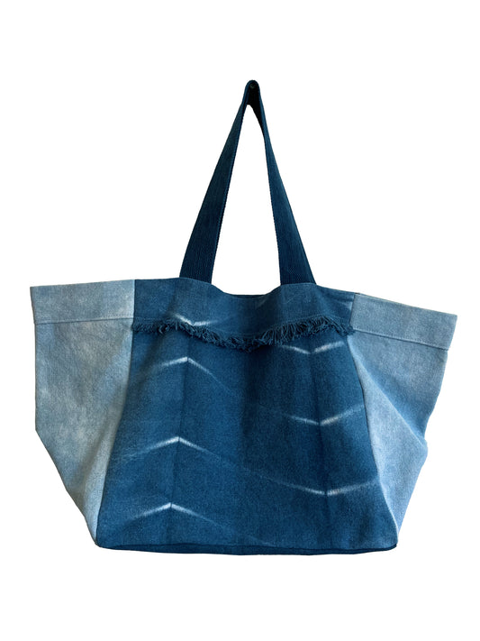 Herringbone Shibori Tote Bag With External Pocket