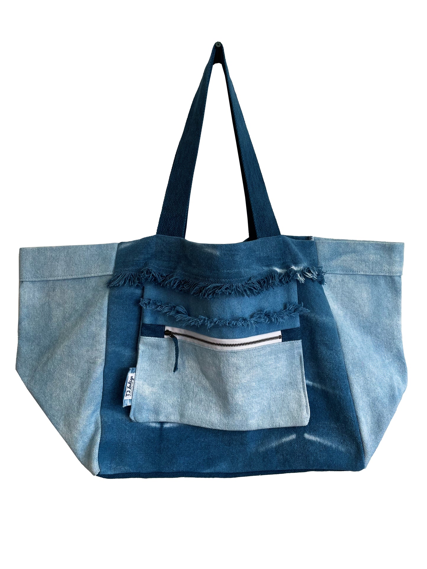 Herringbone Shibori Tote Bag With External Pocket