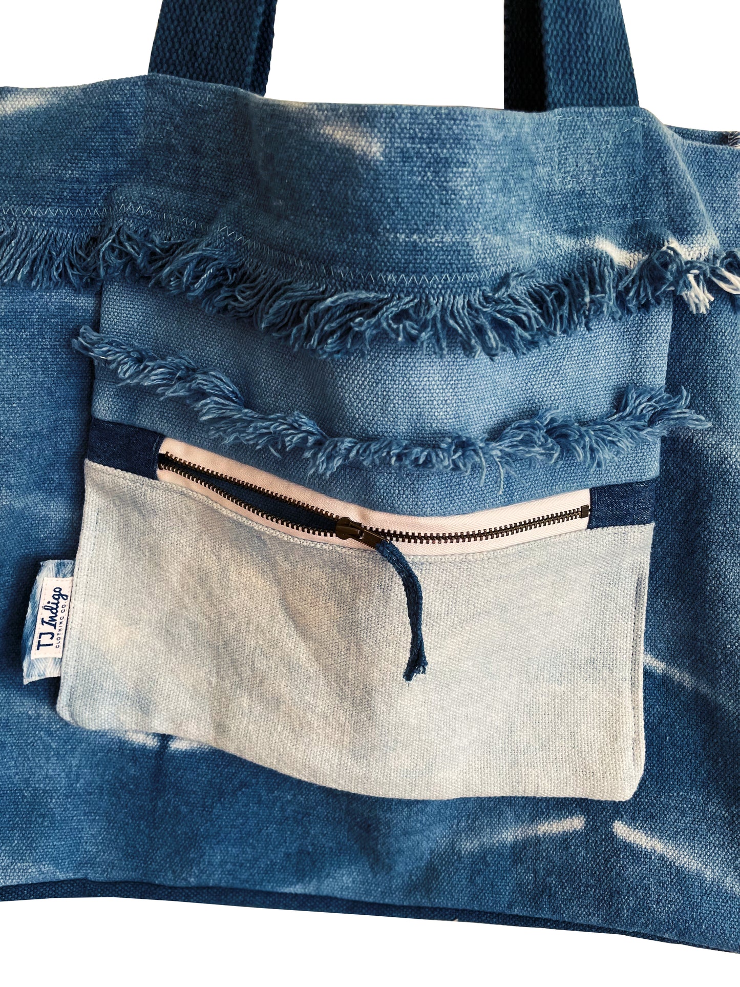 Herringbone Shibori Tote Bag With External Pocket