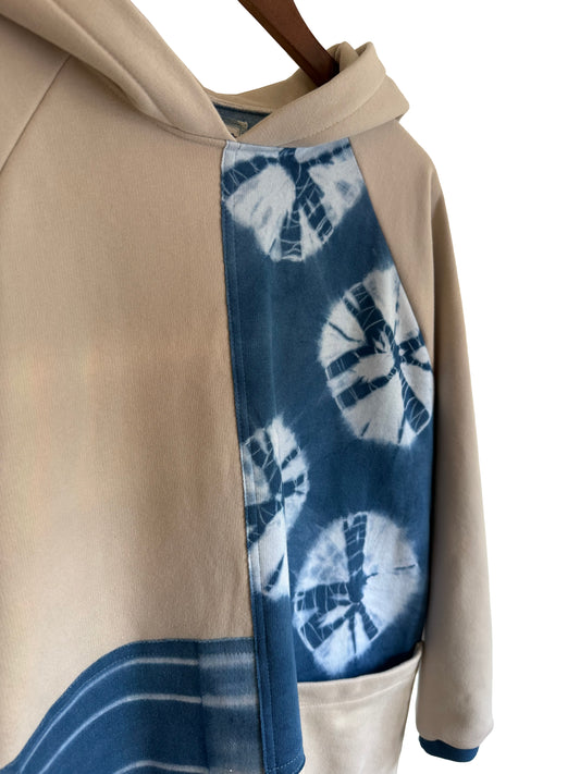 Hooded Patchwork Sweatshirt Dress in Chalk