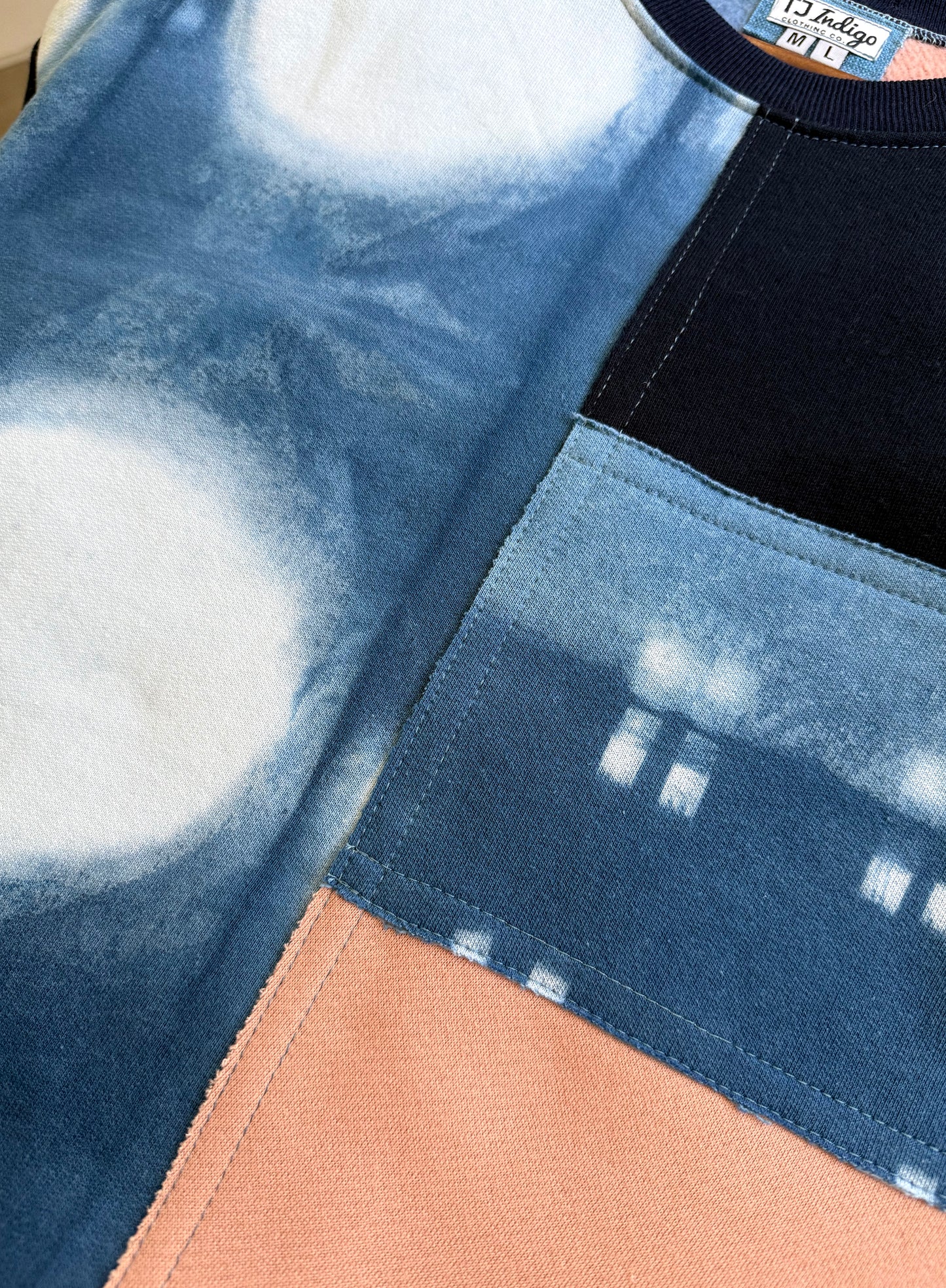 Cropped Patchwork Sweater in Rose and Indigo — M-L