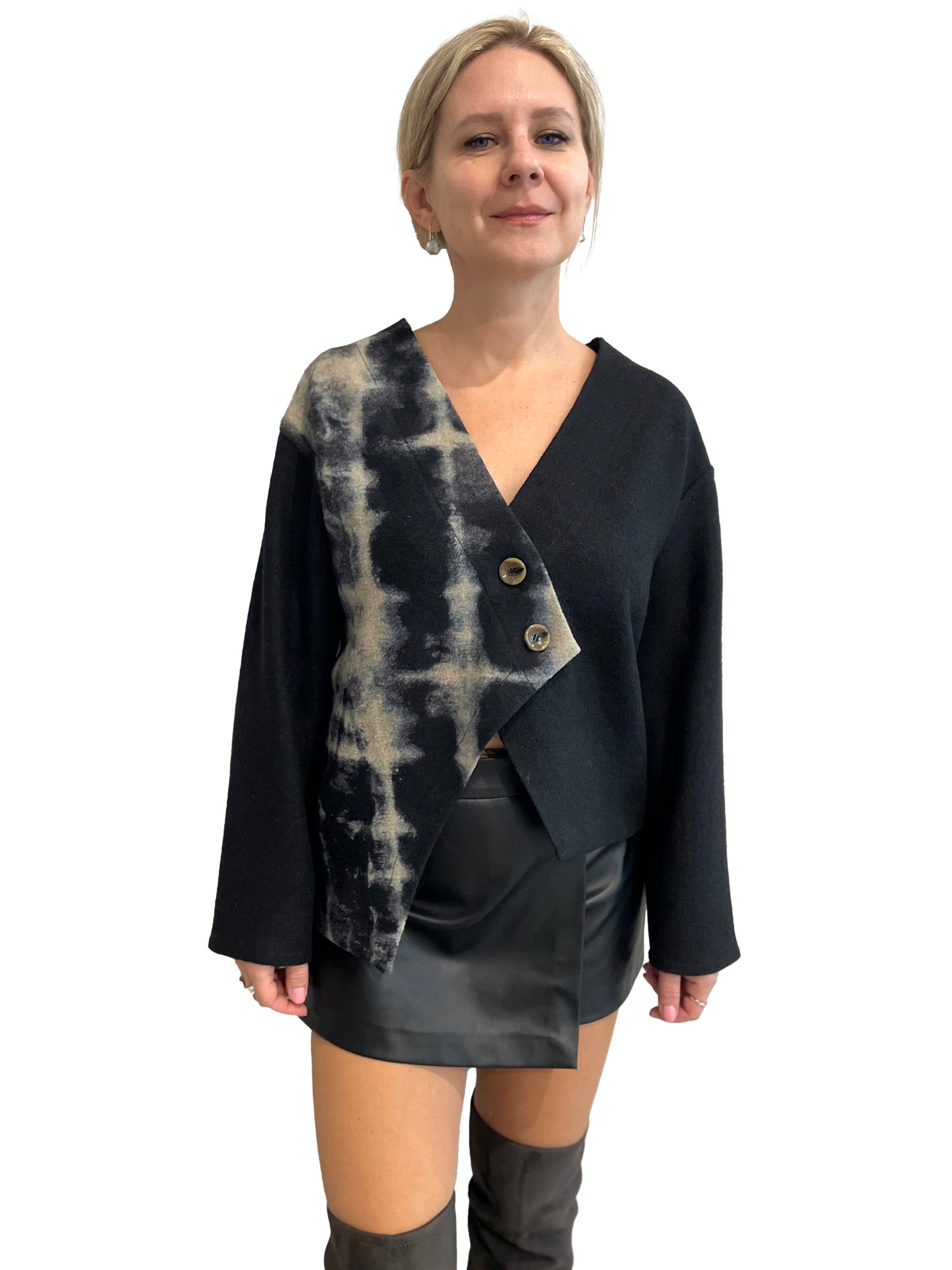 Black Asymmetrical V-Neck Jacket