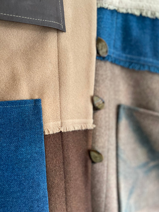 Unisex Patchwork Wool & Leather Coat – Brown & Indigo