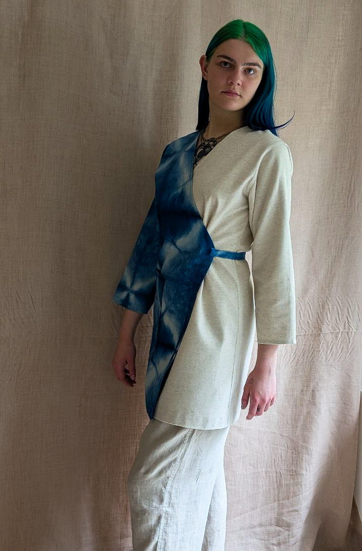 Asymmetrical Linen Wrap Jacket Long