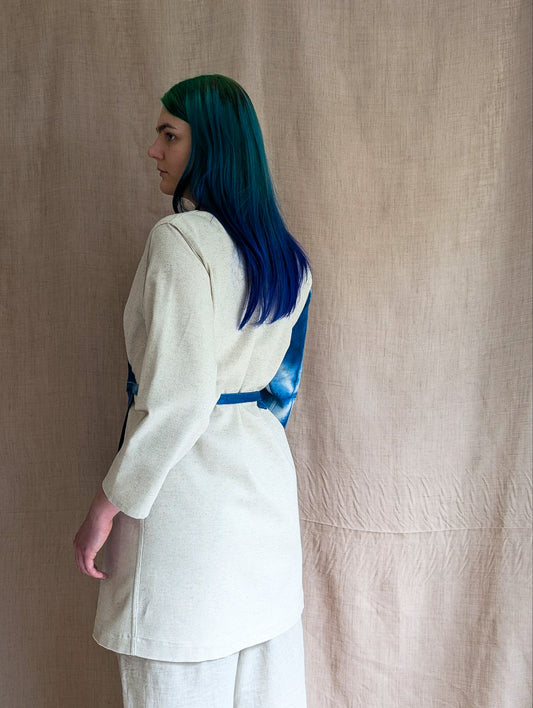 Asymmetrical Linen Wrap Jacket Long