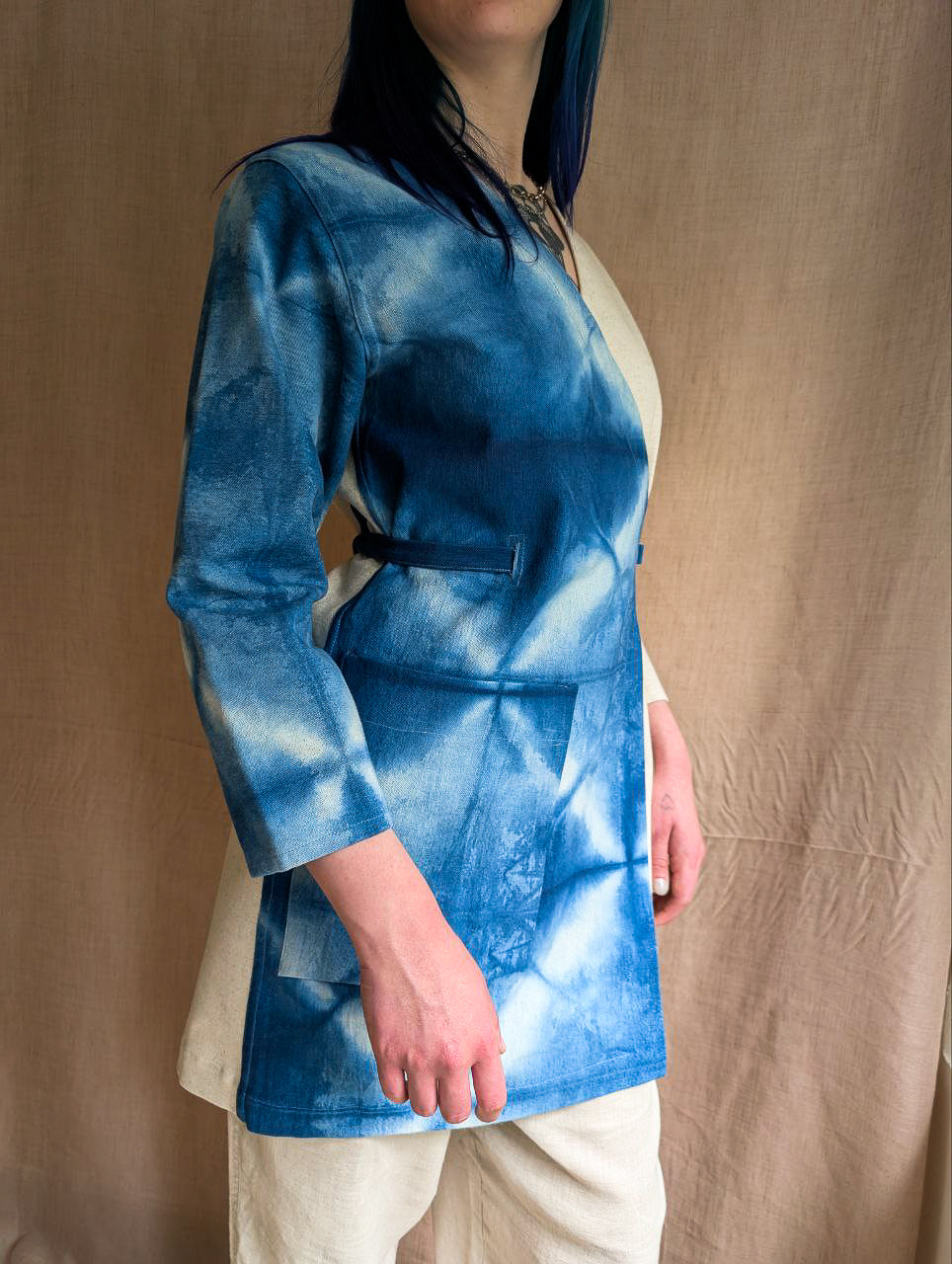Asymmetrical Linen Wrap Jacket Long