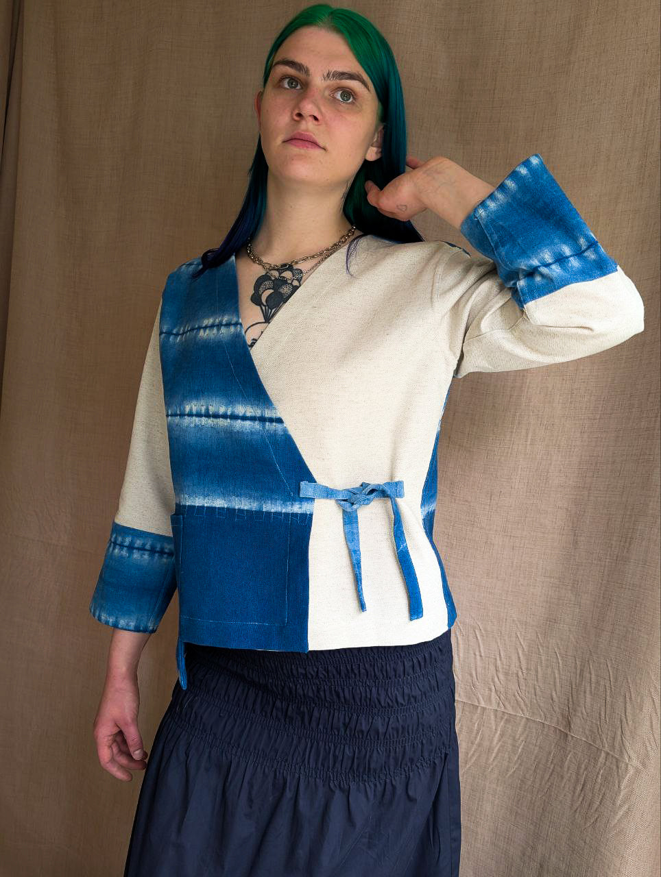 Asymmetrical Linen Wrap Jacket Short