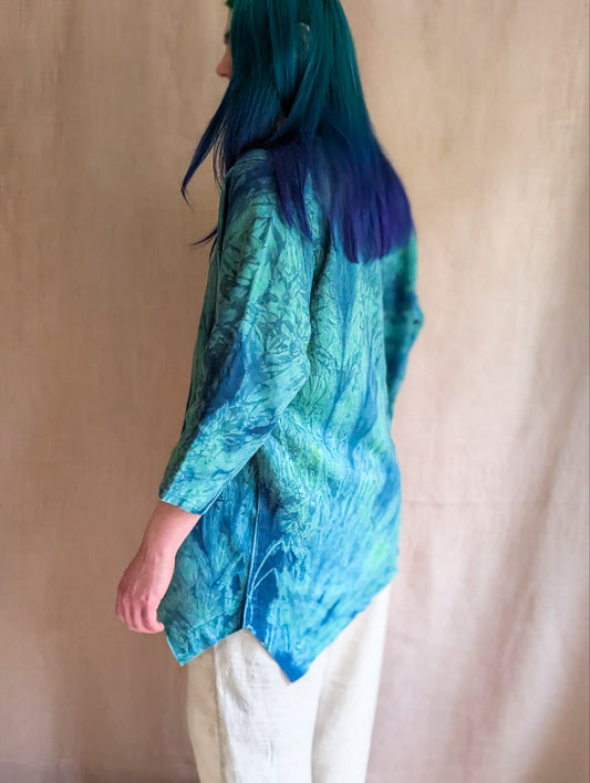 Linen Tulip Tunic In Emerald Green