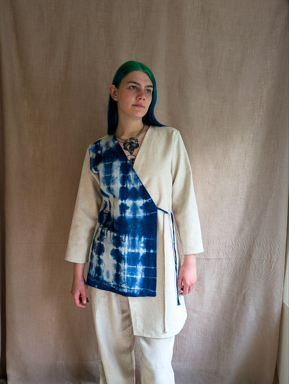 Asymmetrical Linen Wrap Jacket