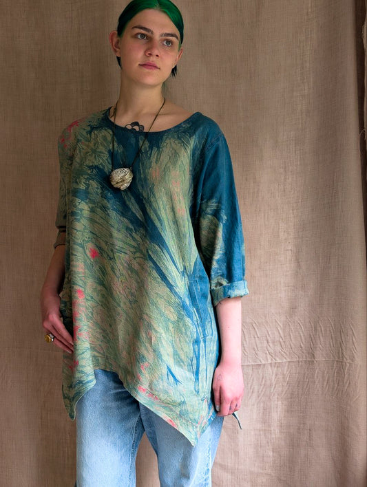 Linen Tulip Tunic In Indigo Arashi
