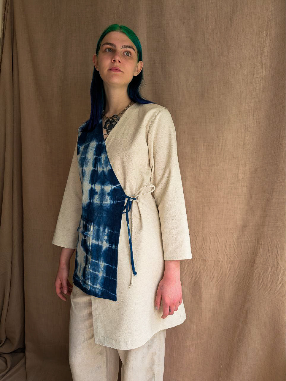 Asymmetrical Linen Wrap Jacket
