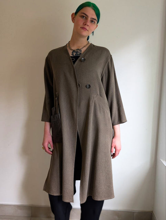 Cotton Taupe Coat with Leather Patch Pocket