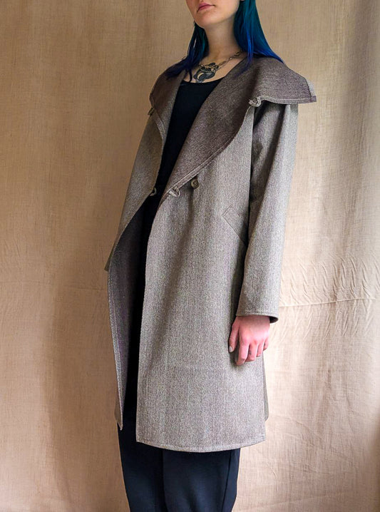 Grey Wool Coat with Leather Patch Pocket