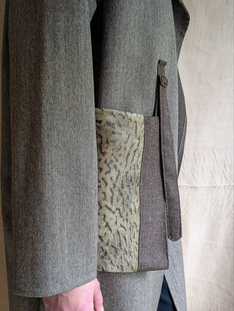 Grey Wool Coat with Leather Patch Pocket