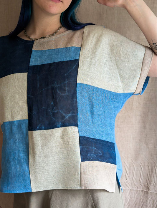 Vertical Linen Patchwork Top in Indigo Sparkles