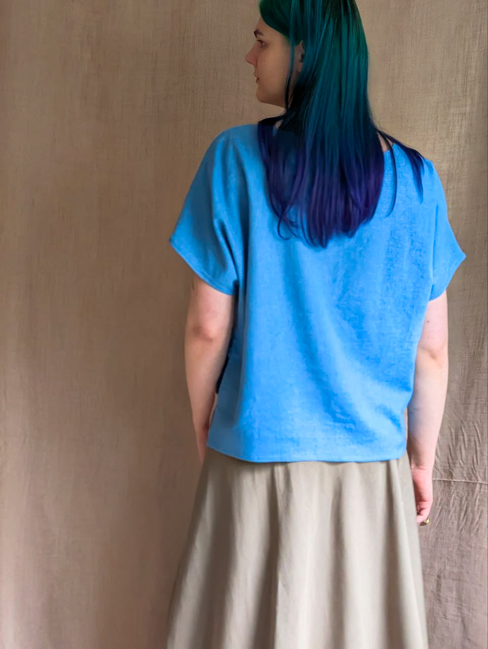 Vertical Linen Patchwork Top in Indigo Sparkles