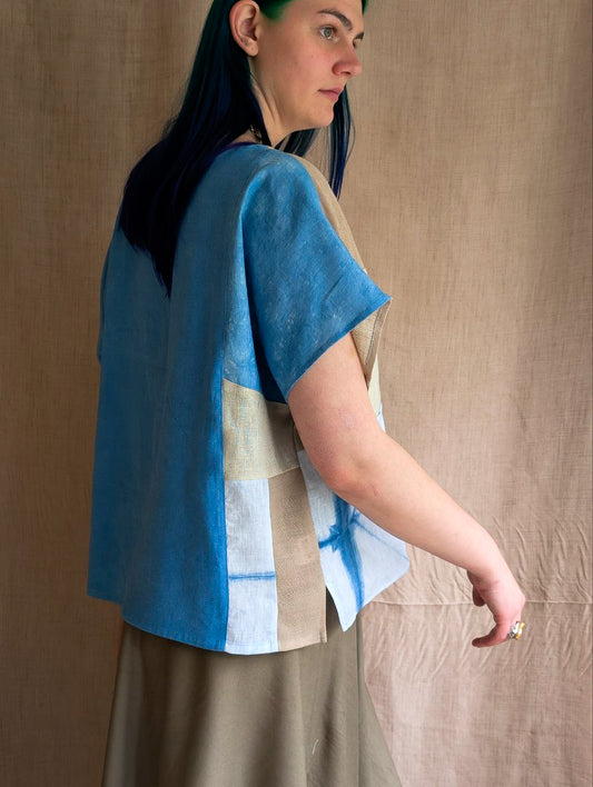 Linen Patchwork Top in Indigo Sparkles