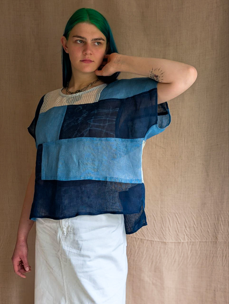 Sheer Linen Bojagi Patchwork Top