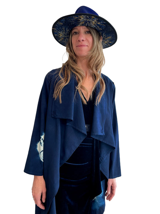 Wool Waterfall Coat with Kumo Shibori