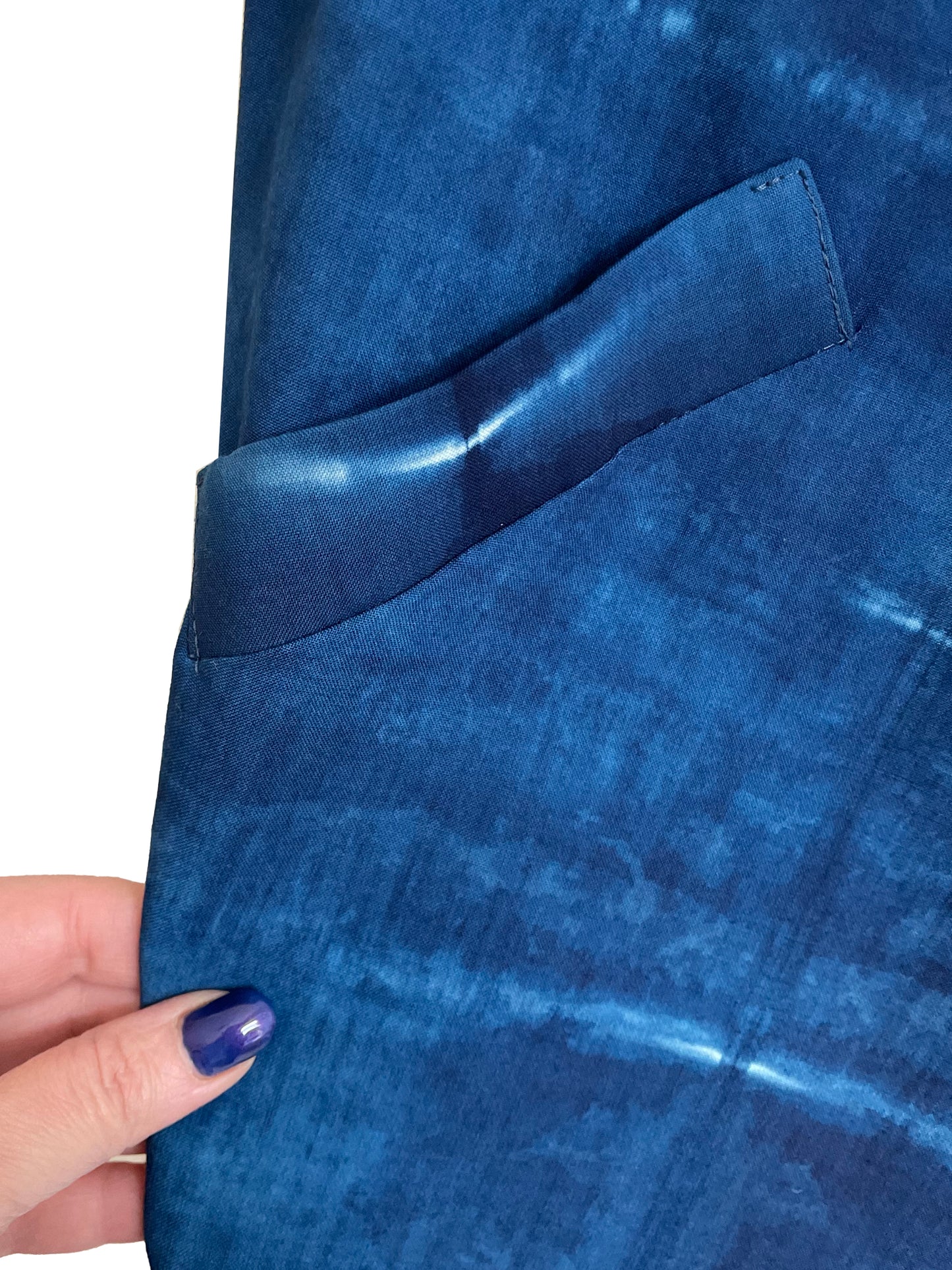 Waterfall Coat with Geometric Indigo Stripes