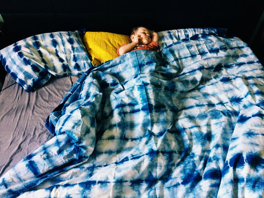 Cotton Bedding Set in Natural Indigo Shibori