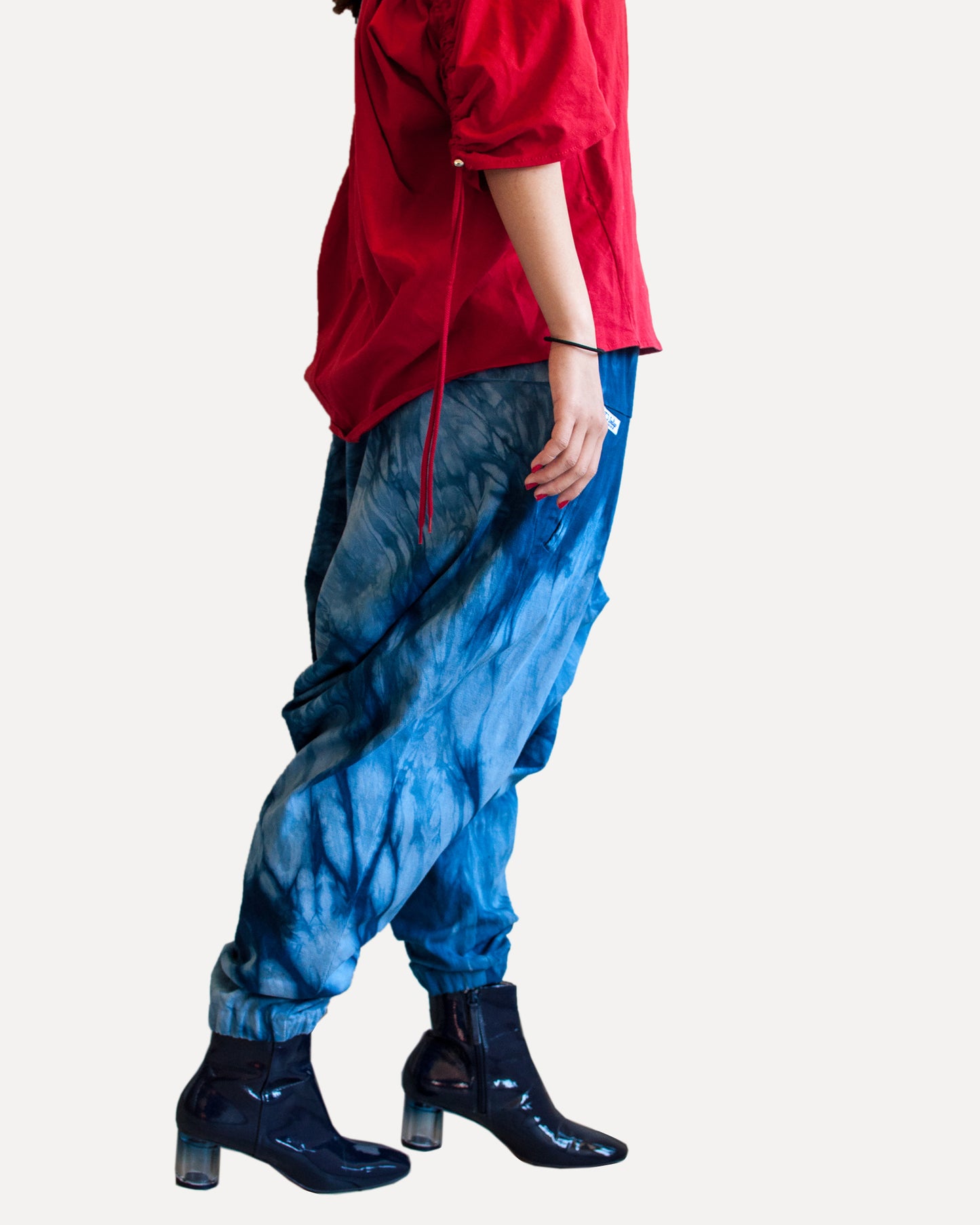 Natural Indigo Arashi Shibori Harem Pants