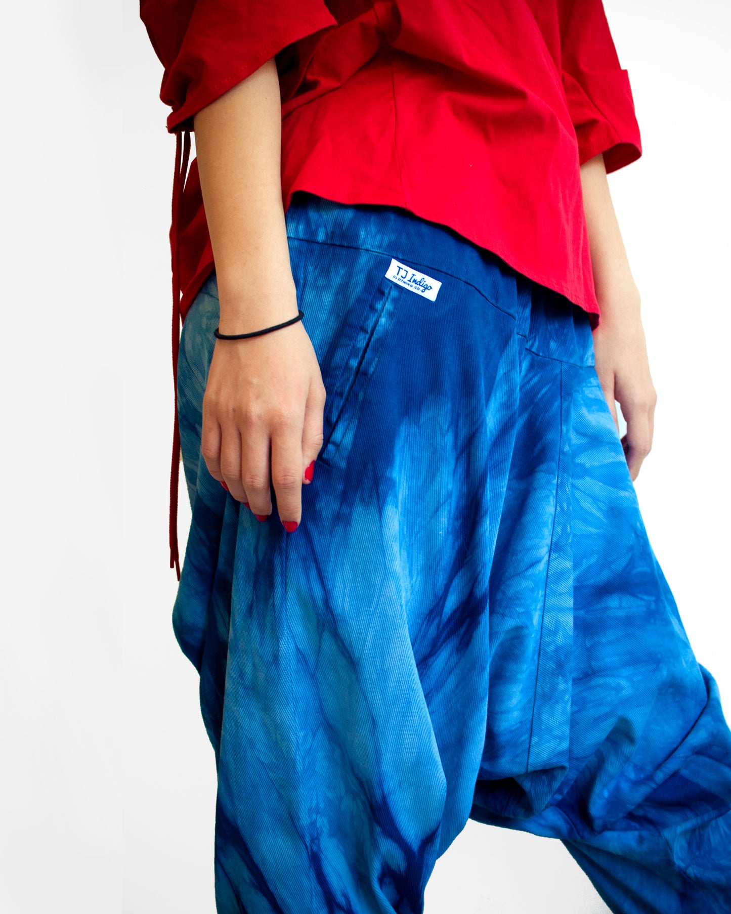 Natural Indigo Arashi Shibori Harem Pants