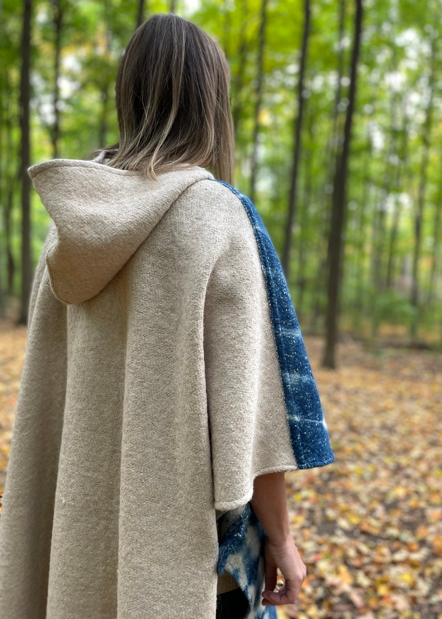 Coral Hooded Boiled Wool Cape