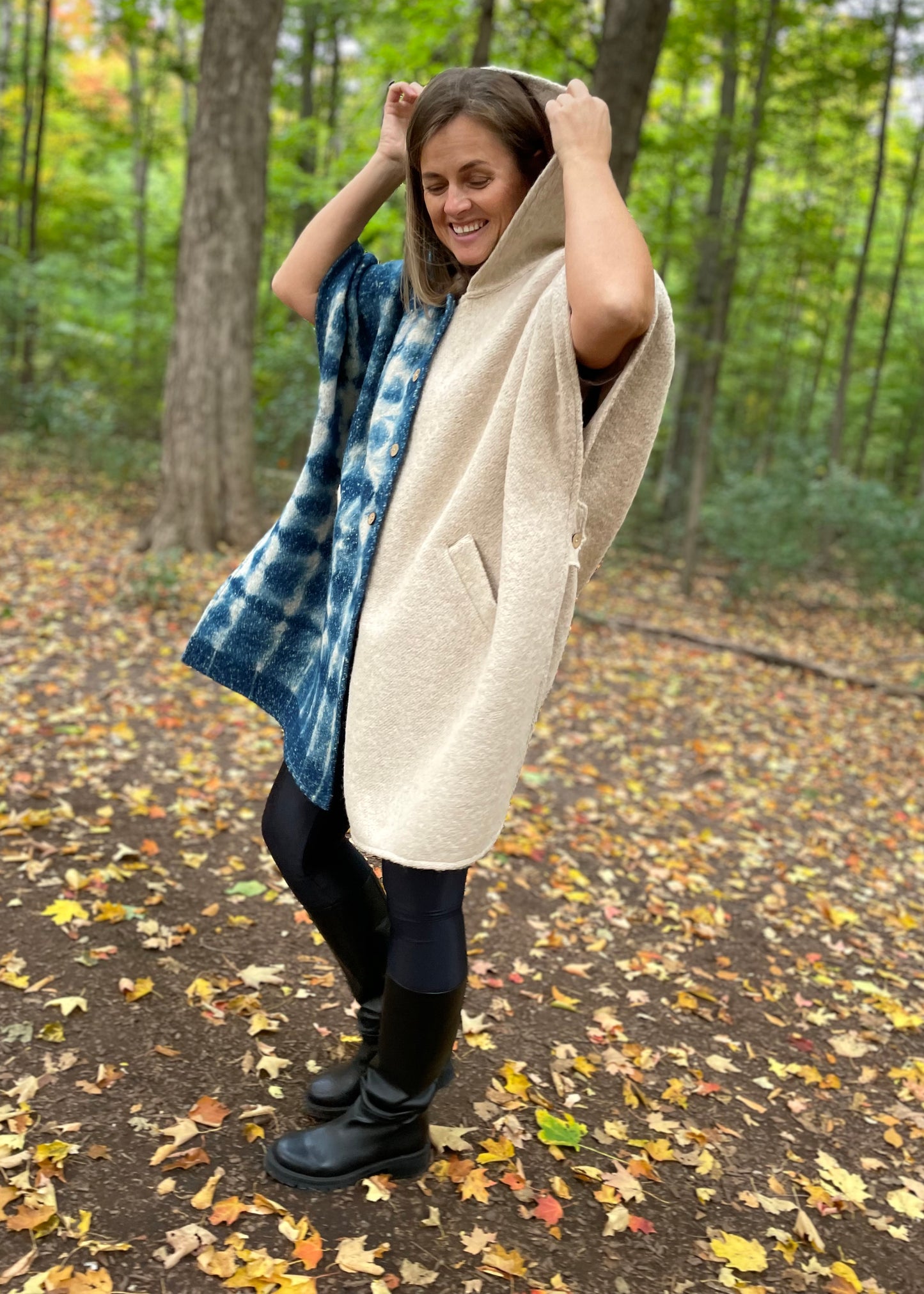 Coral Hooded Boiled Wool Cape