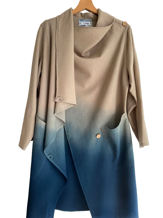 Wool Crepe Waterfall Jacket In Ecru and Indigo Ombre