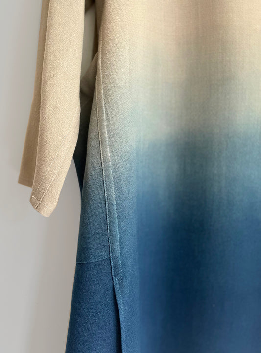 Wool Crepe Waterfall Jacket In Ecru and Indigo Ombre
