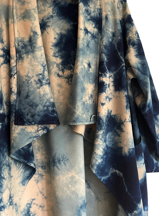 XL Merino Wool Waterfall Jacket In Abstract Indigo Shibori