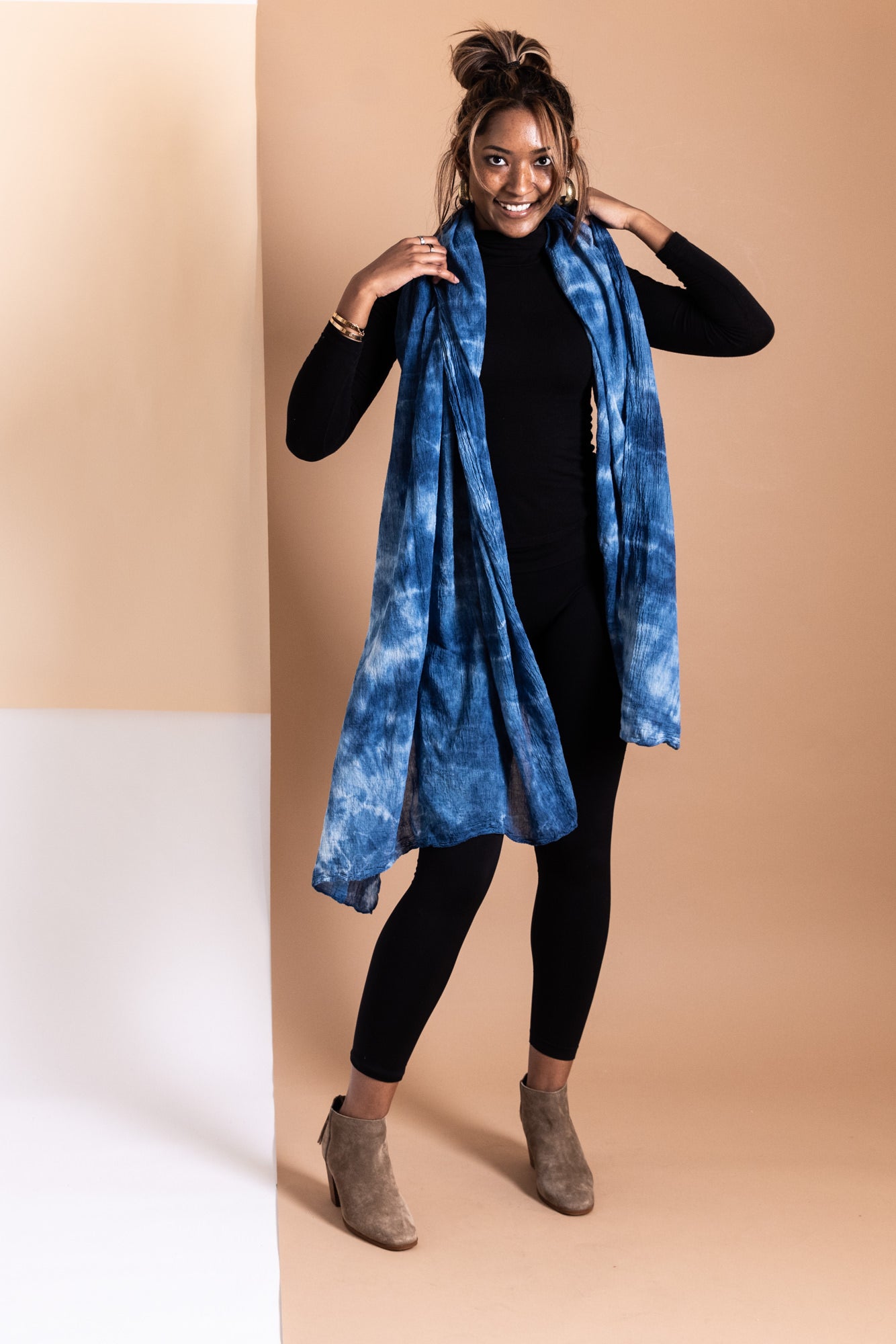 Indigo Shibori Ripples Organic Cotton Wrap Scarf
