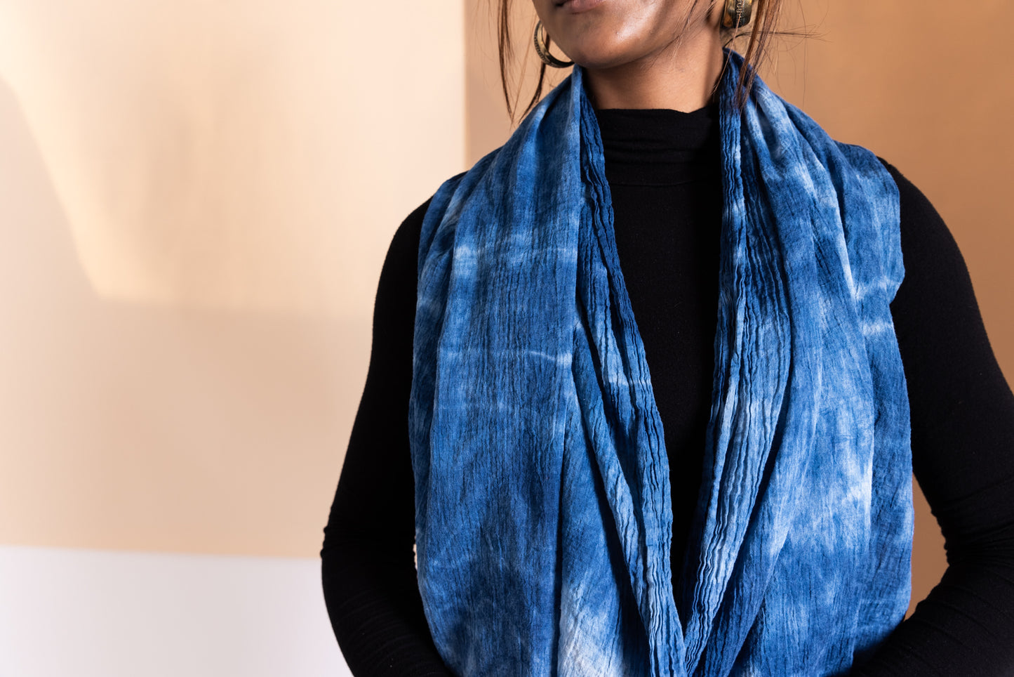 Indigo Shibori Ripples Organic Cotton Wrap Scarf