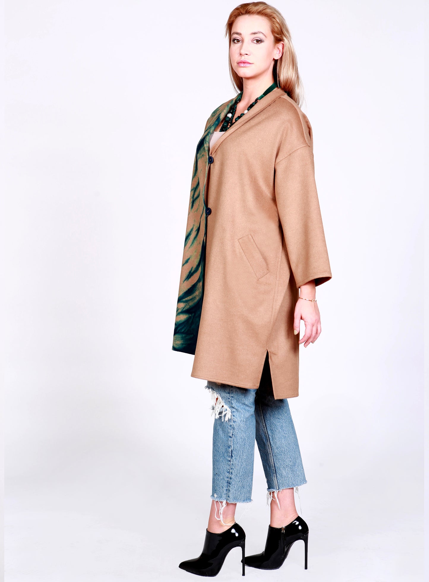 Asymmetrical Cashmere Wool Coat with Wrap Collar