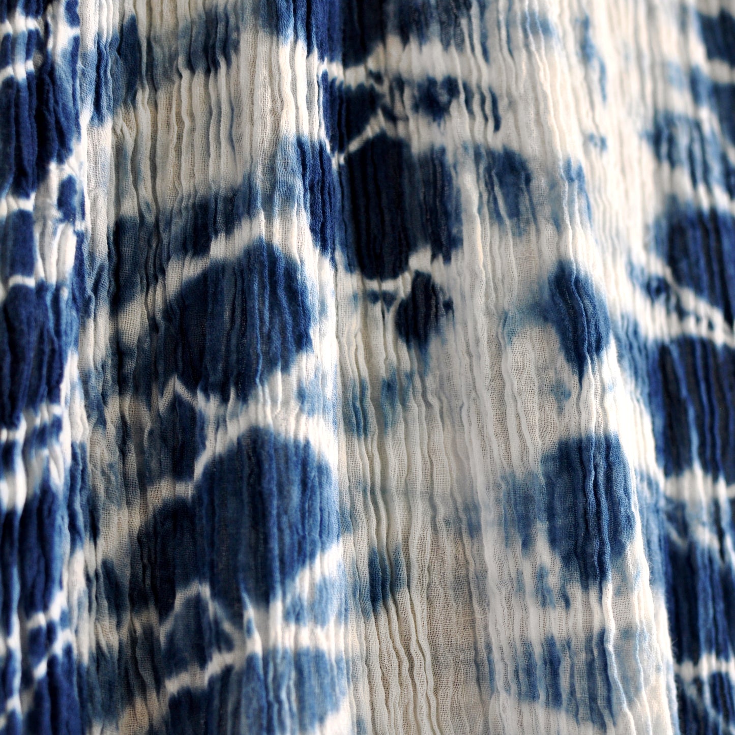 Indigo Shibori Ripples Organic Cotton Wrap Scarf