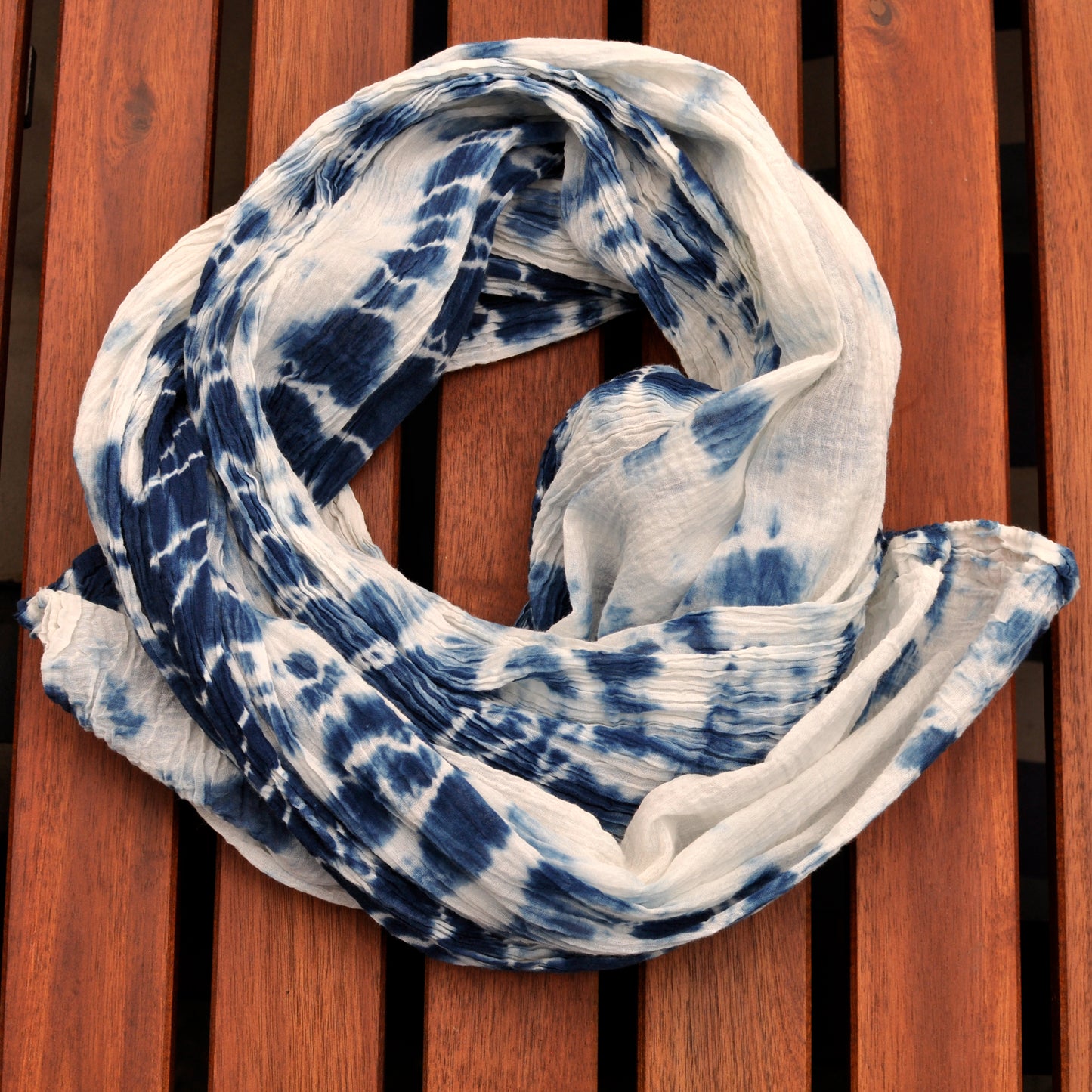 Indigo Shibori Ripples Organic Cotton Wrap Scarf