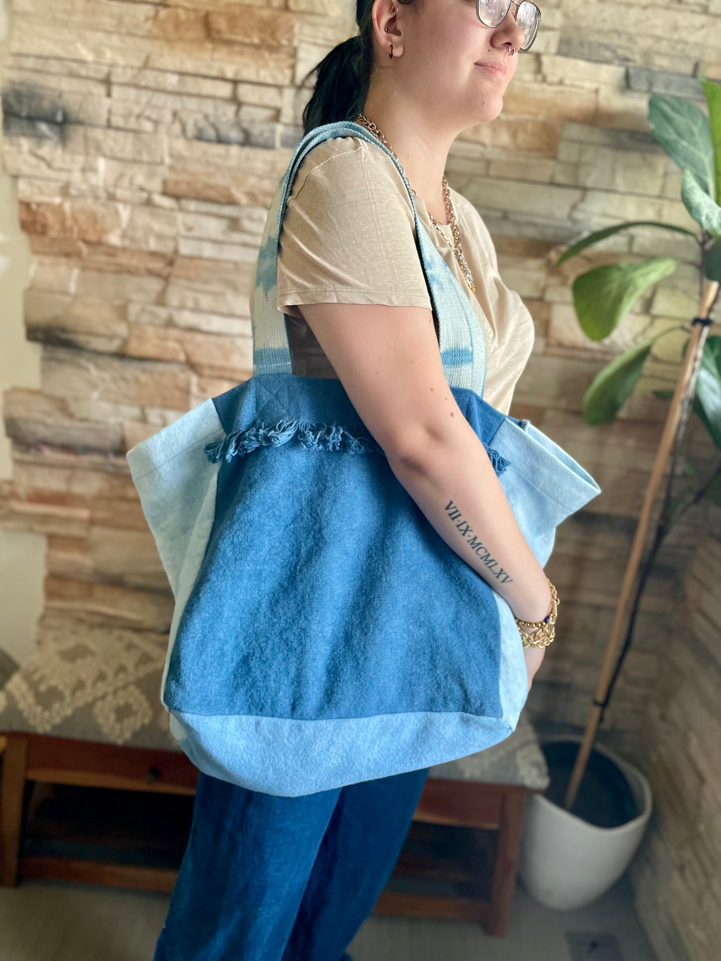 Large Indigo Canvas Tote Bag