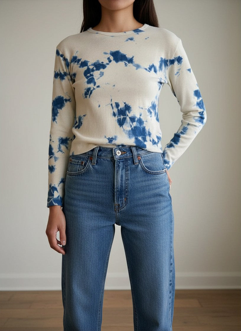 Linen-blend Crewneck T-Shirt With Long Sleeves