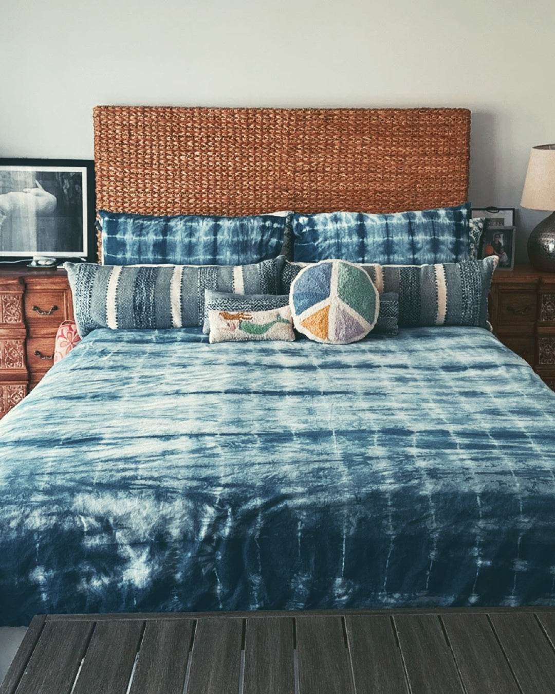 Bamboo Bedding Set in Natural Indigo Shibori