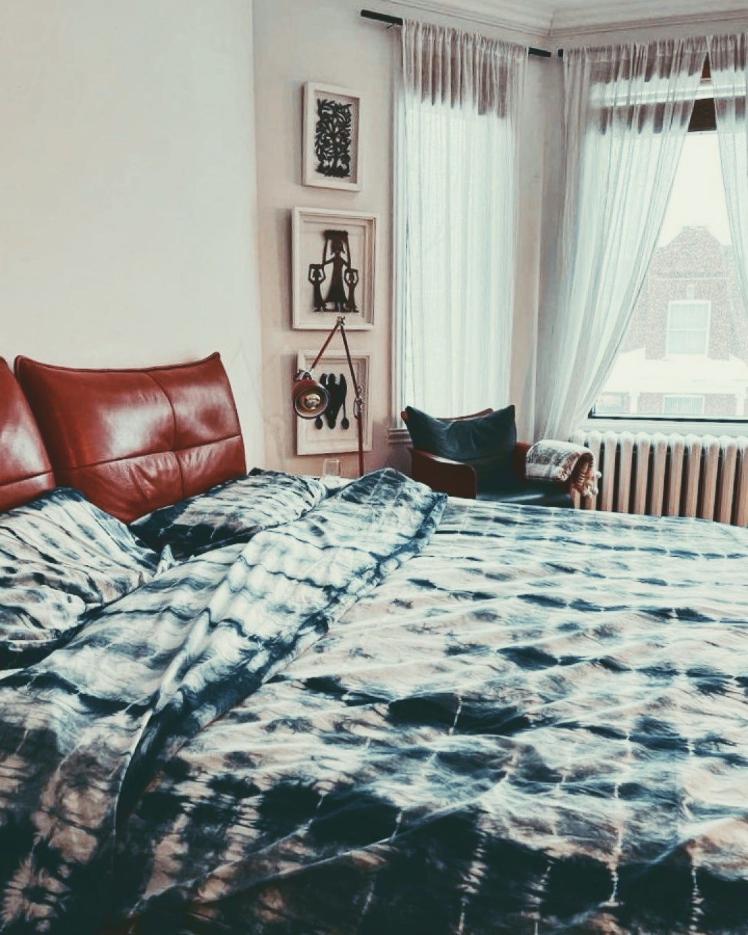 Cotton Bedding Set in Natural Indigo Shibori