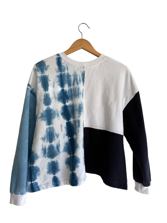 Cropped Patchwork Sweater Herringbone M-L