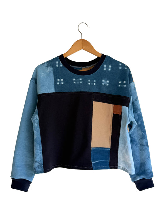 Cropped Small Patchwork Sweater Beige M-L