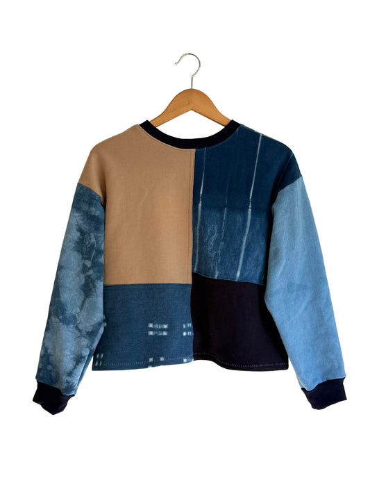 Cropped Small Patchwork Sweater Beige M-L