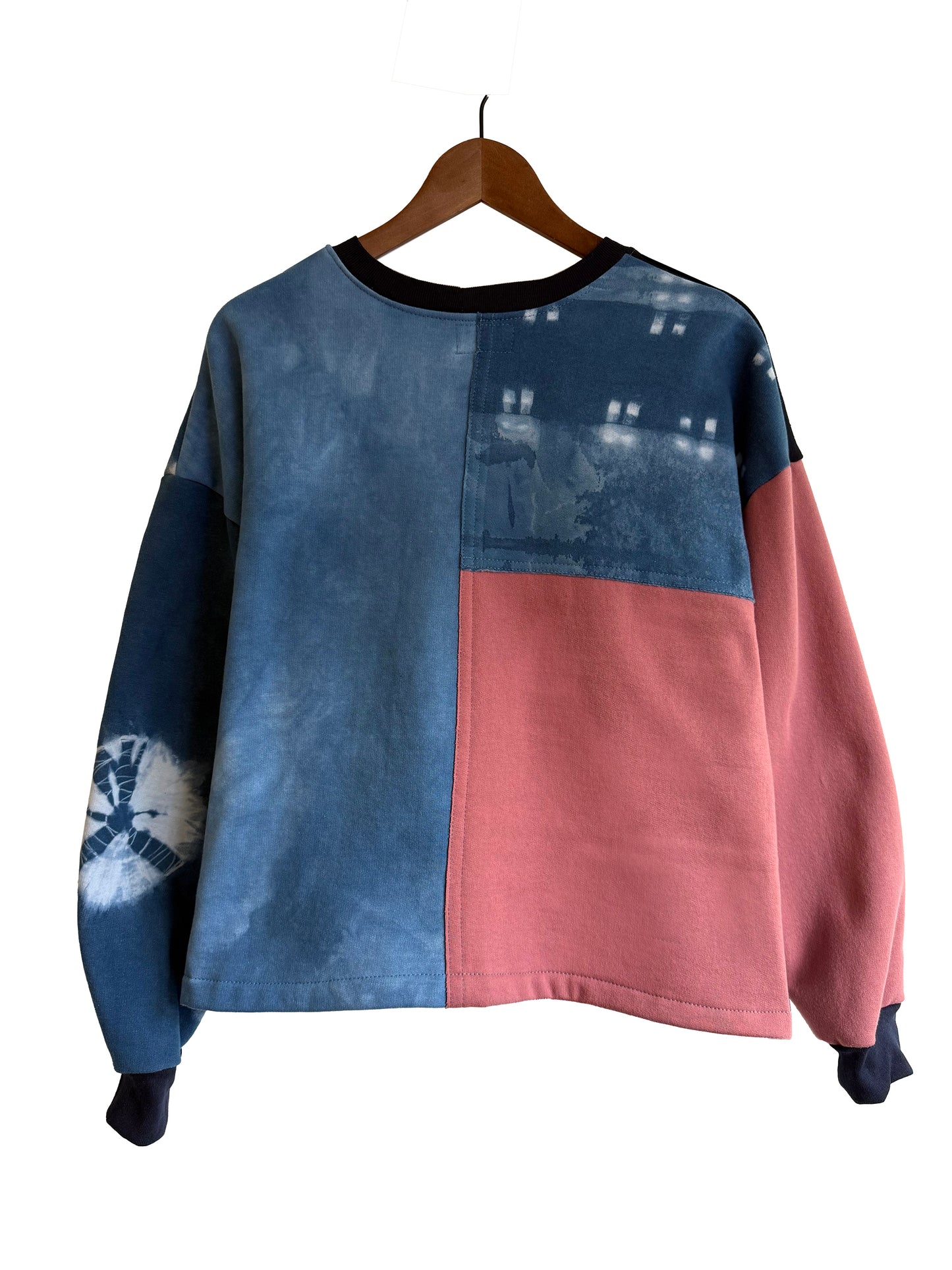 Cropped Patchwork Sweater in Pink and Indigo — M-L