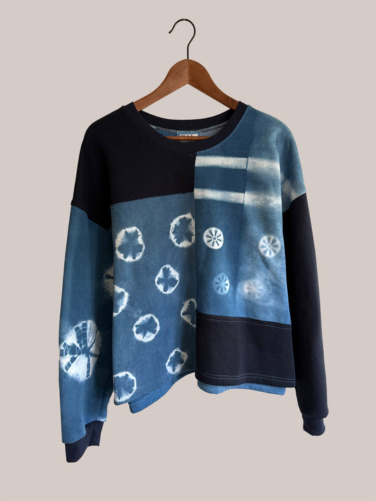 Cropped Patchwork Sweater in Indigo and Navy - XXL