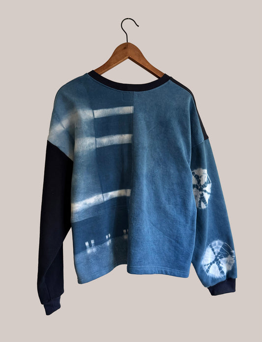 Cropped Patchwork Sweater in Indigo and Navy - XXL